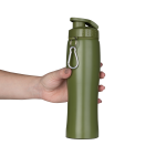 Garrafa Aço Inox Com Mosquetao Personalizada VERDE MILITAR NA MAO