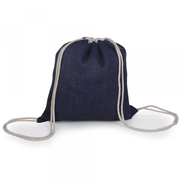 SACOLA MOCHILA EM JUTA PERSONALIZADA COR AZUL SACOCHILA EM JUTA PERSONALIZADO