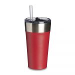 Copo Térmico com Canudo 500ml Personalizado cor vermelho