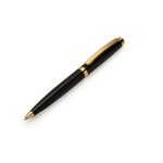 Caneta metal preta com detalhes dourados personalizada