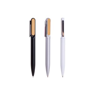 caneta de metal com detalhes em bambu personalizada