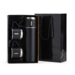 kit garrafa termica personalizado 2 canecas e sacola PRETA