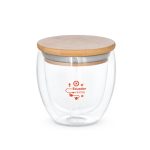 Copo café de vidro parede dupla e tampa em bambu personalizado5