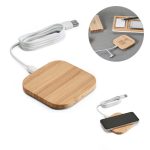 brindes sustentáveis carregador wireless em bambu personalizado.