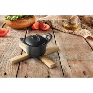 94320 SHANDY. Porta tachos Descanso de panela dobrável em bambu. Fornecido em caixa oferta em papel kraft. Fechado: 215 x 40 x 14 mm | Aberto: 180 x 150 x 14 mm