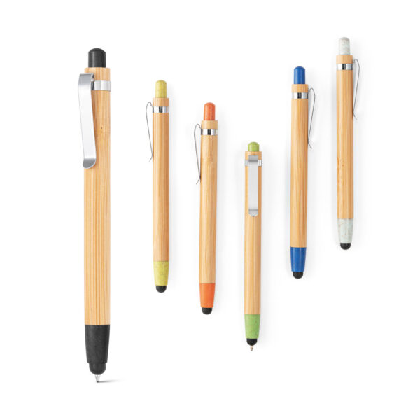 Caneta touch de bambu com logo personalizado
