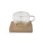 Conjunto com 2 copos de vidro porta copo de bambu personalizado es