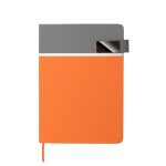 Caderno com capa dura personalizado cinza com laranja