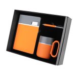 Kit Escritório Caderno Caneta Caneca e Caixa Personalizado laranja