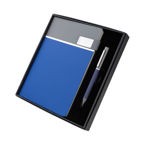 Kit Escritório Para Brindes Caderno Caneta Caixa Personalizado AZUL